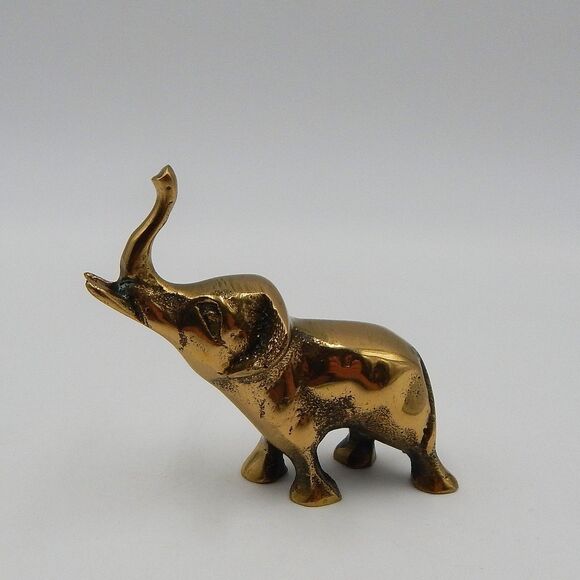 Brass Miniature Elephant Trunk Up 2.5 Inch Tusks Figurine Mini - Picture 3 of 8